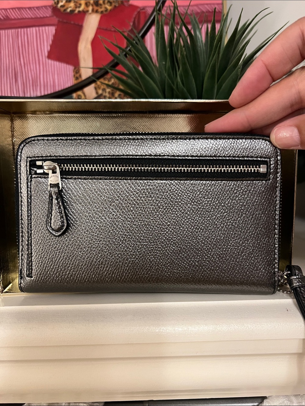 Coach NIB Metallic Gunmetal Zip Wristlet Wallet - Picture 3 of 11